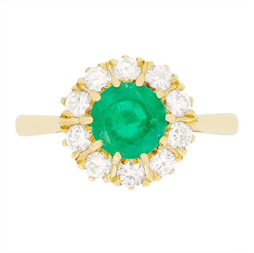 Vintage 1.15ct Emerald and Diamond Cluster Ring, hallmarked 1988
