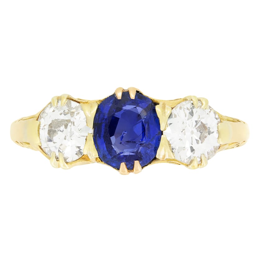 Victorian 1.00ct Sapphire and Diamond Three Stone, c.1880s
