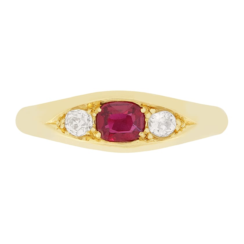 Edwardian 0.40ct Ruby and Diamond Three Stone Ring, hallmarked 1906