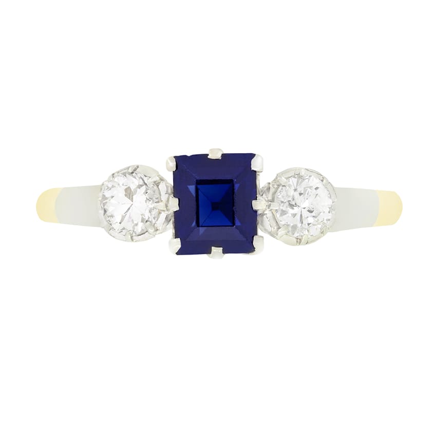 Late Deco 0.50ct Sapphire and Diamond Trilogy Ring, c.1930s
