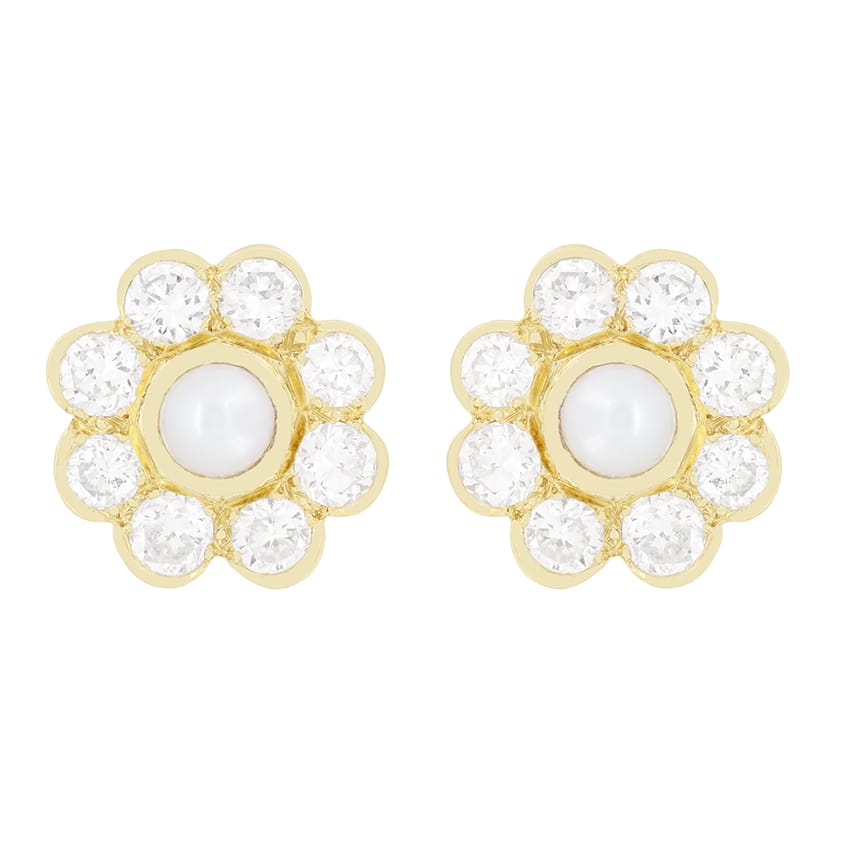 Vintage Pearl and Diamond Earrings, c.1950s