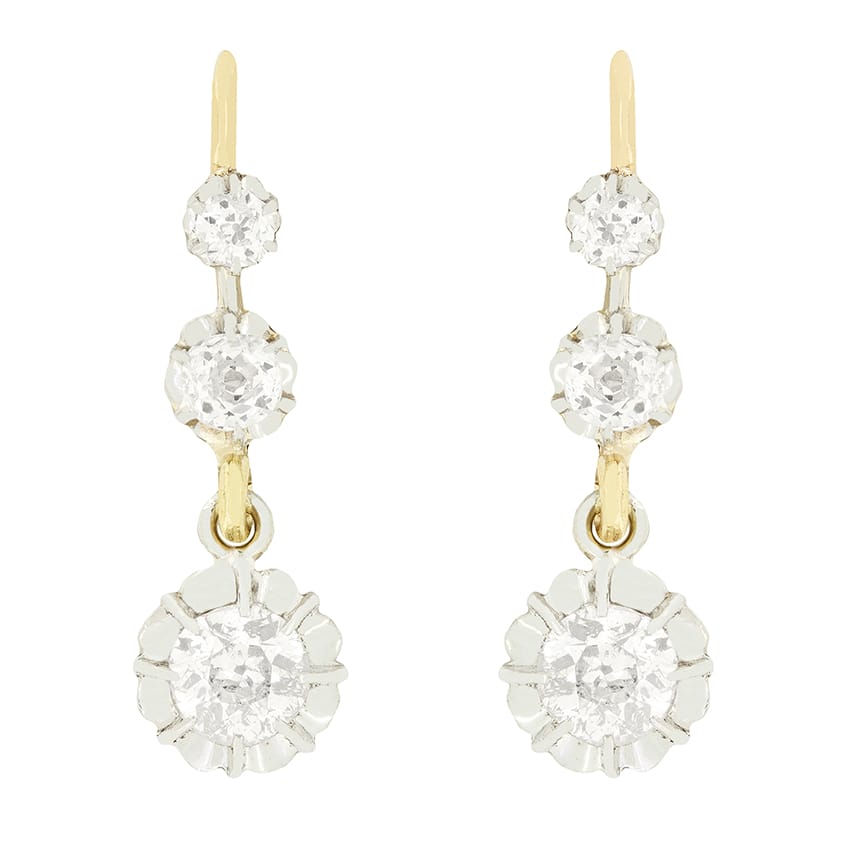 Edwardian 1.40ct Diamond Drop Earrings, c.1910s