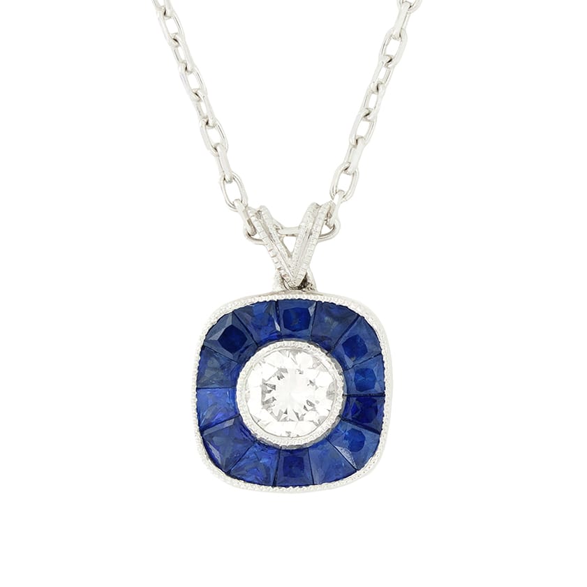 Contemporary 0.25ct Diamond and Sapphire Target Pendant