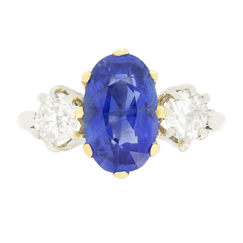 Vintage 3.90ct Sapphire and Diamond Trilogy Ring, c.1950s