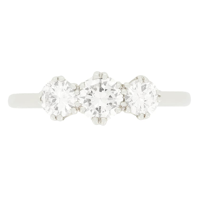 Late Deco 1.10ct Diamond Trilogy Ring, c.1940s