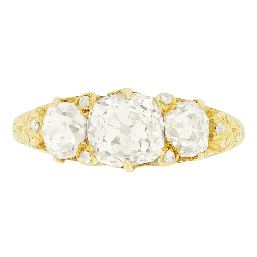 Victorian 2.05ct Diamond Three Stone Ring, c.1880s