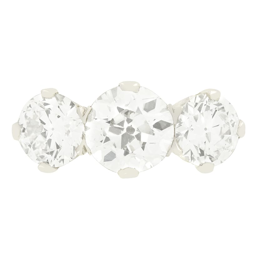Art Deco 3.85ct Diamond Three Stone Ring, c.1920s