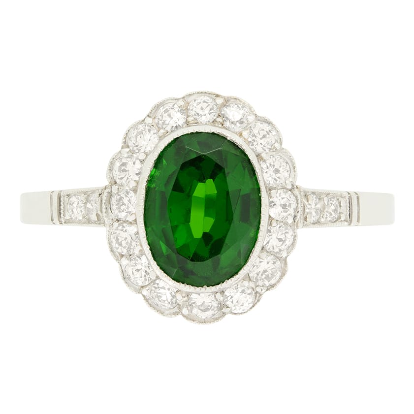 Art Deco 1.49ct Tourmaline and Diamond Cluster Ring, c.1920s