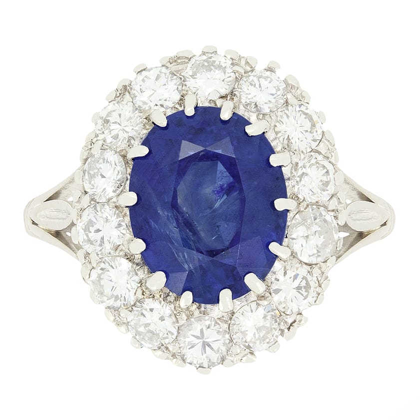 Art Deco 3.50ct Sapphire and Diamond Cluster Ring, c.1920s