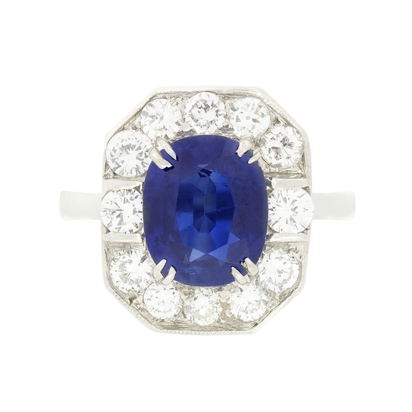 Vintage 2.75ct Sapphire and Diamond Cluster Ring, c.1950s