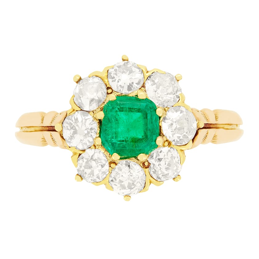 Victorian 0.50ct Emerald and Diamond Cluster Ring, c.1880s