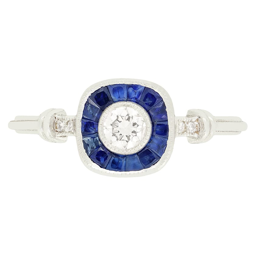 Contemporary 0.25ct Diamond and Sapphire Target Ring