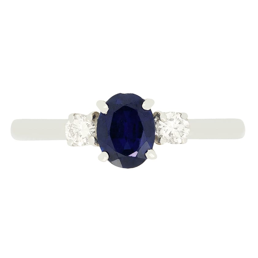 Vintage 0.70ct Sapphire and Diamond Three Stone, hallmarked 1979