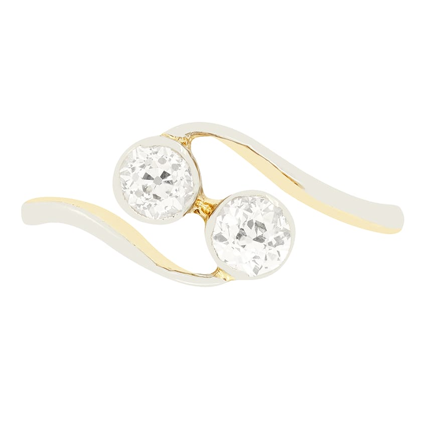 Edwardian 0.40ct Diamond Two Stone Twist Ring, c.1910s