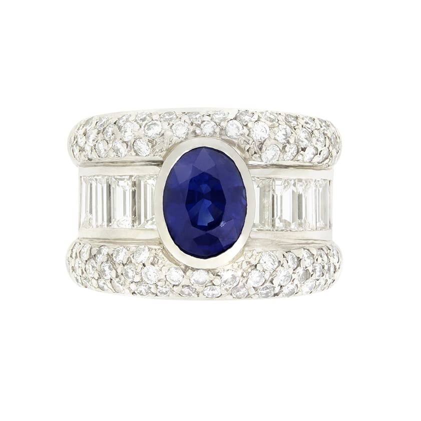 Vintage 2.00ct Sapphire and Diamond Bombe Ring, c.1960s