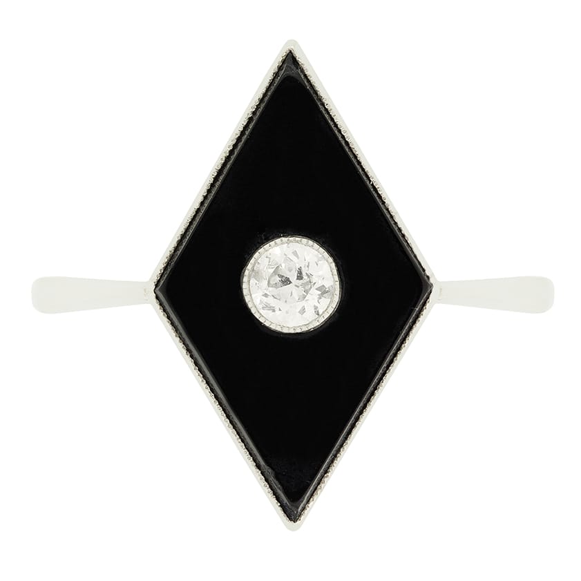 Art Deco 0.20ct Diamond and Onyx Ring, c.1920s