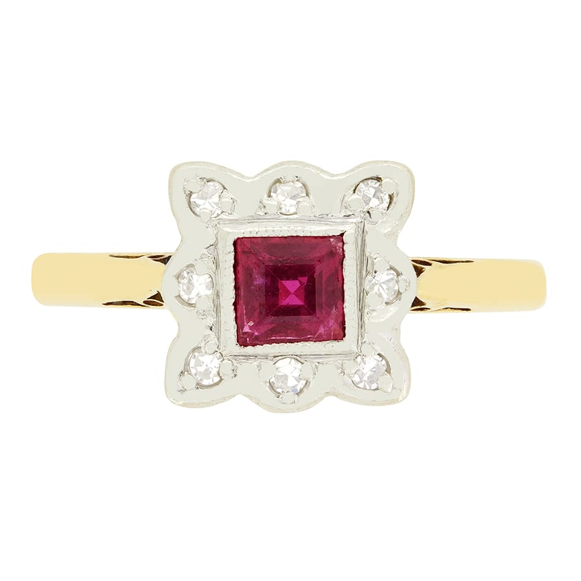 Vintage 0.30ct Ruby and Diamond Cluster Ring, hallmarked 1963
