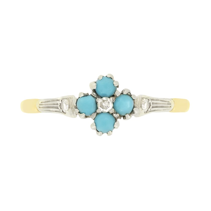 Edwardian 0.06ct Diamond and Turquoise Ring, c.1910s