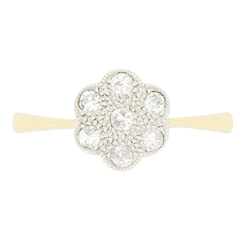 Edwardian 0.14ct Diamond Daisy Cluster Ring, c.1910s
