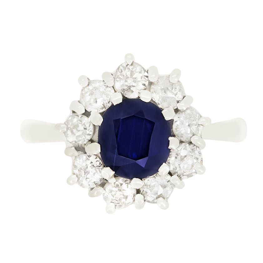 Vintage 1.20ct Sapphire and Diamond Cluster Ring, c.1960s