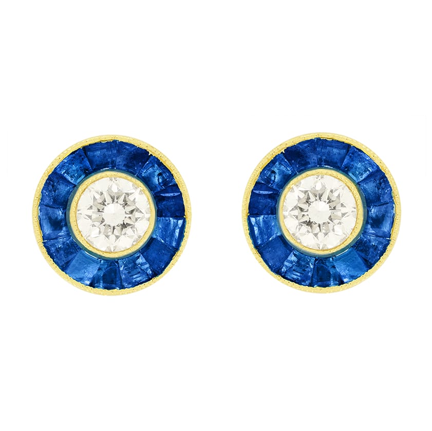 Vintage 0.50ct Diamond and Sapphire Target Earrings, c.1980s