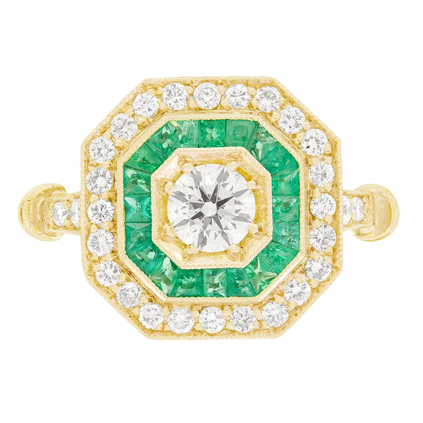 Vintage 0.40ct Diamond and Emerald Cluster, c.1980s