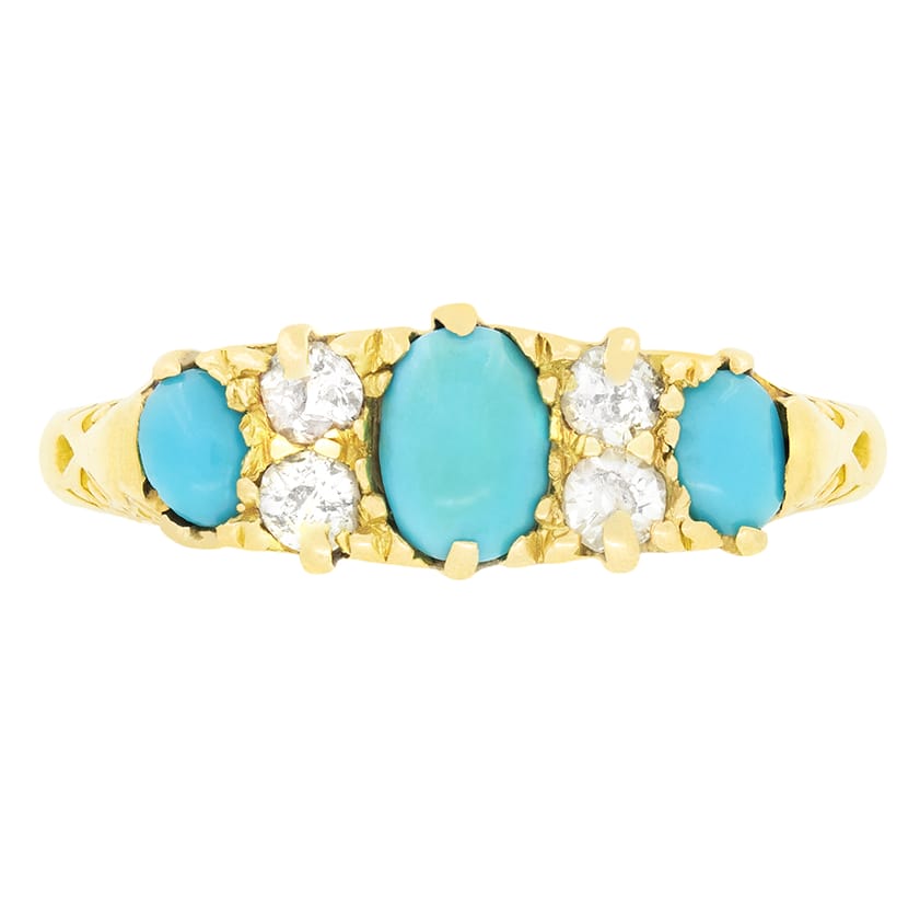 Antique 0.55ct Turquoise and Diamond Ring, hallmarked 1924