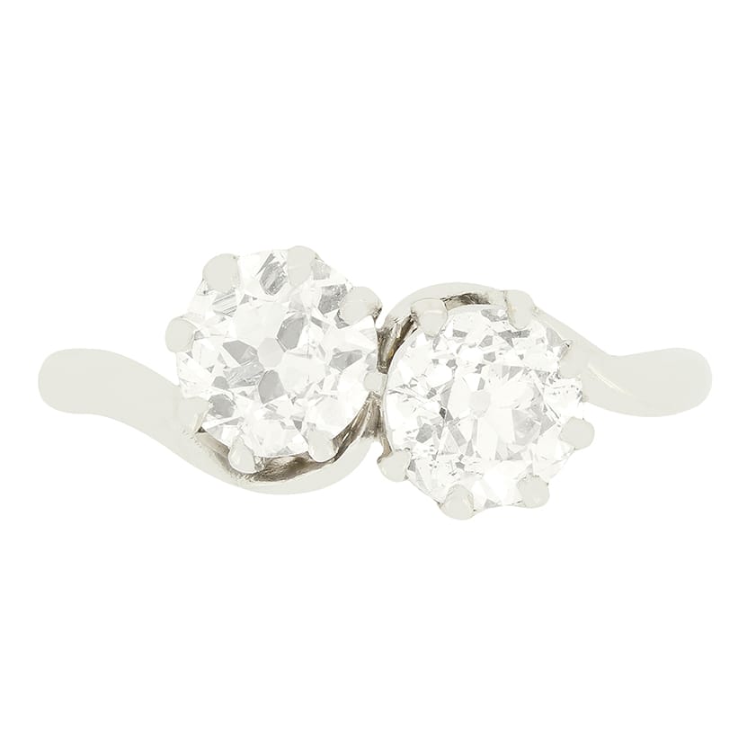 Art Deco 1.40ct Diamond Two Stone Twist Ring, c.1920s