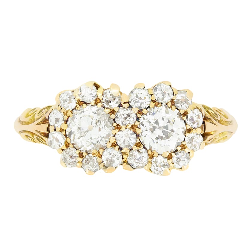 Victorian 1.04ct Diamond Double Cluster Ring, c.1880s