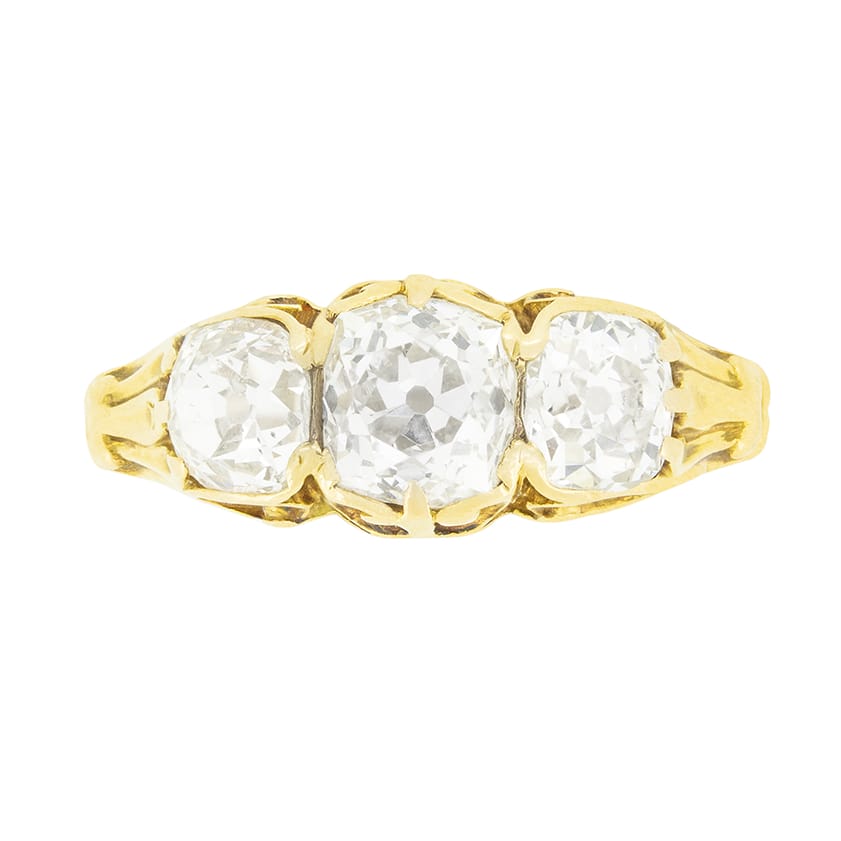 Victorian 2.40ct Diamond Trilogy Ring, c.1880s