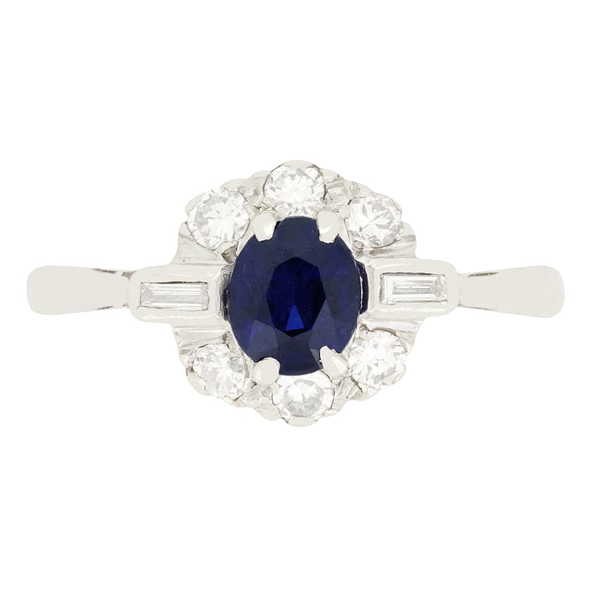 Art Deco 0.50ct Sapphire and Diamond Cluster Ring, c.1930s
