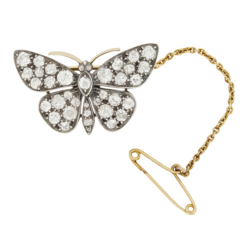 Victorian 2.20ct Diamond Butterfly Brooch, c.1880s