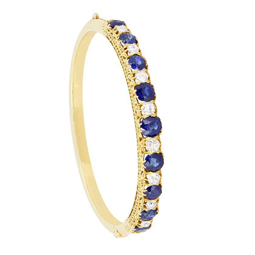 Victorian 7.80ct Sapphire and Diamond Bangle, c.1880s