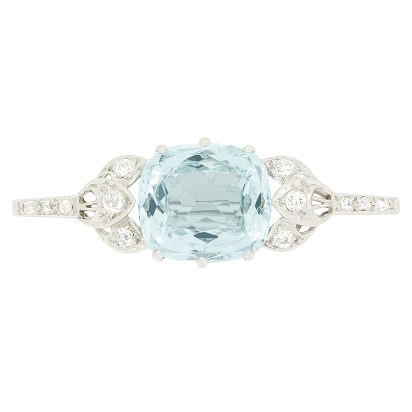 Art Deco 8.60ct Aquamarine and Diamond Brooch, c.1920s