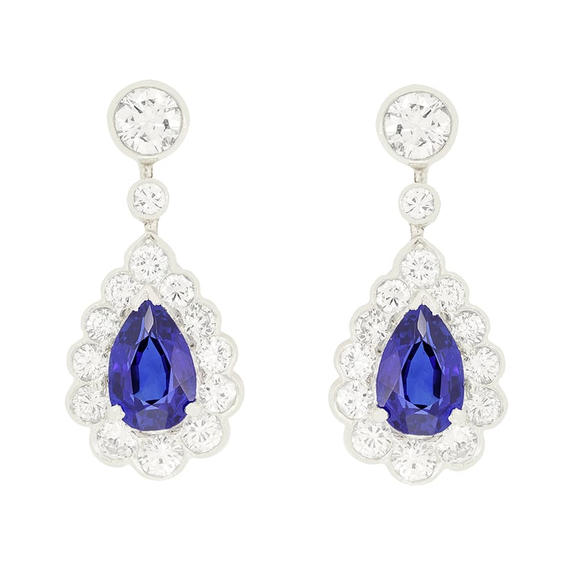 Vintage 1.20ct Sapphire and Diamond Drop Earrings, c.1970s