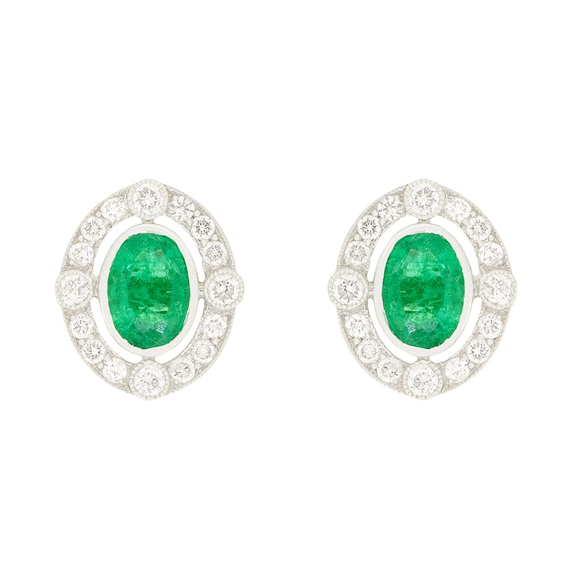 Vintage 1.20ct Emerald and Diamond Earrings, c.1970s