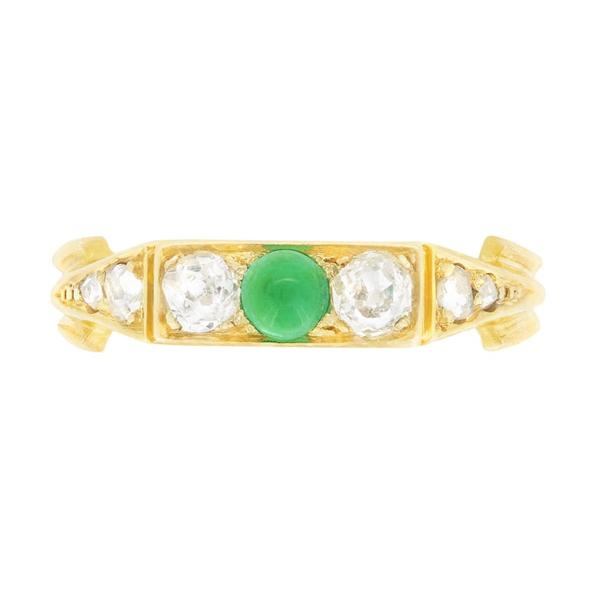 Victorian 0.20ct Emerald and Diamond Three Stone, c.1880s