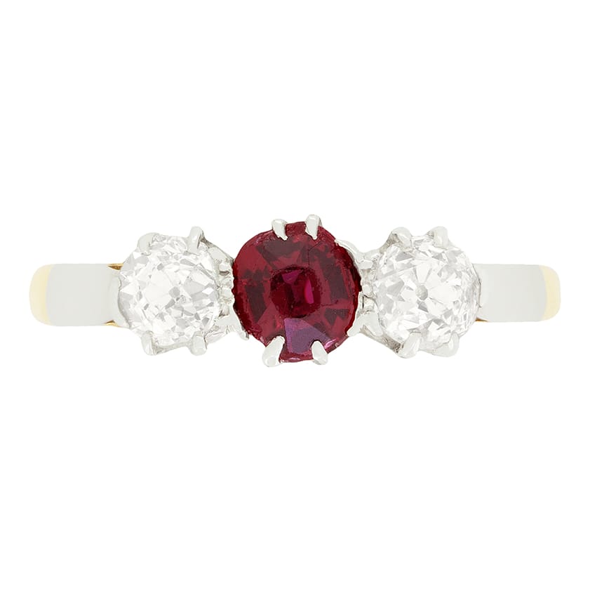 Edwardian 0.30ct Ruby and Diamond Trilogy Ring, c.1910s