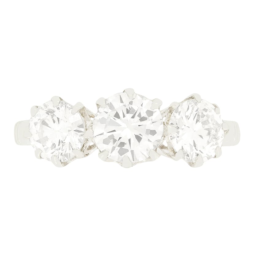 Late Deco 1.30ct Diamond Three Stone Ring, c.1940s