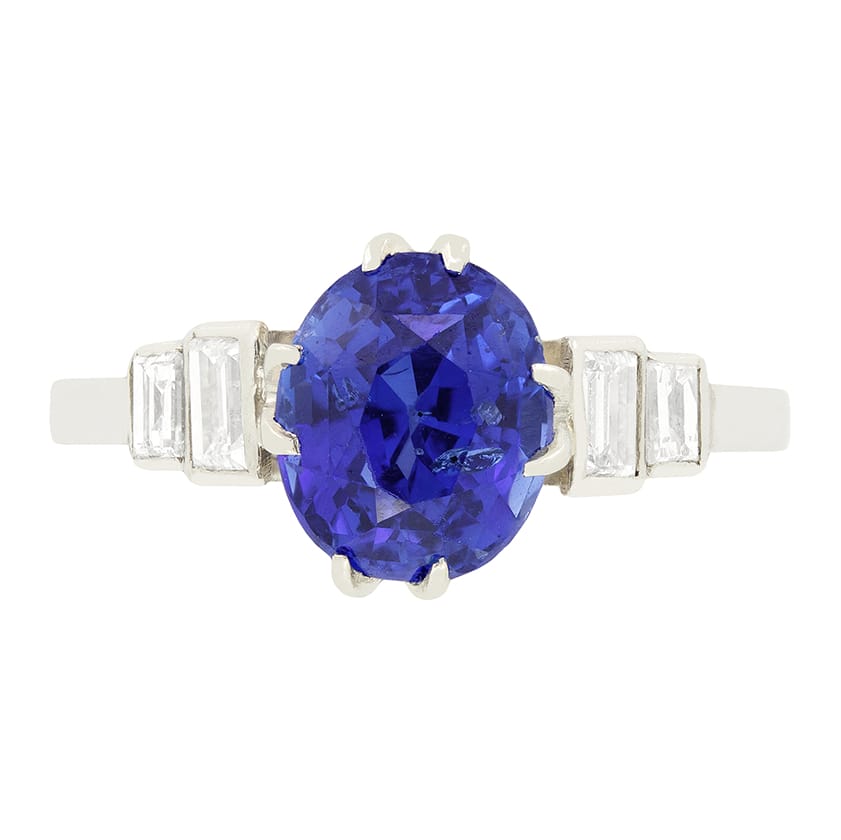 Art Deco 2.40ct Sapphire and Diamond Solitaire Ring, c.1920s