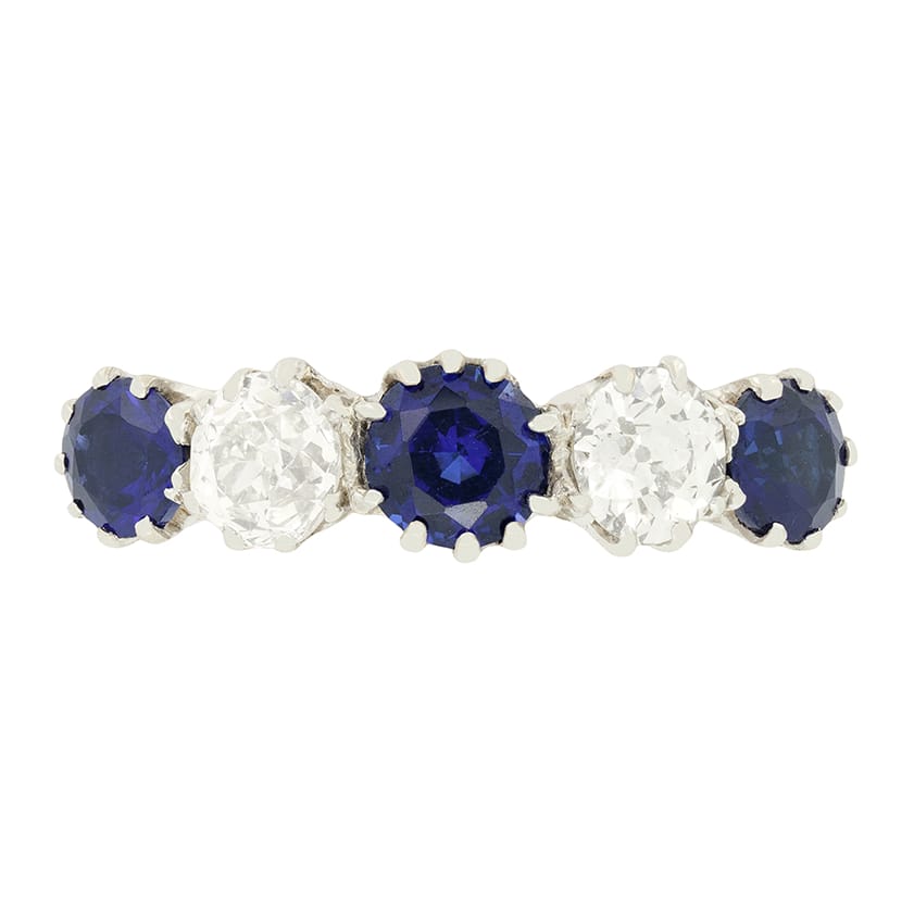 Edwardian 1.30ct Sapphire and Diamond Five Stone Ring, c.1910s