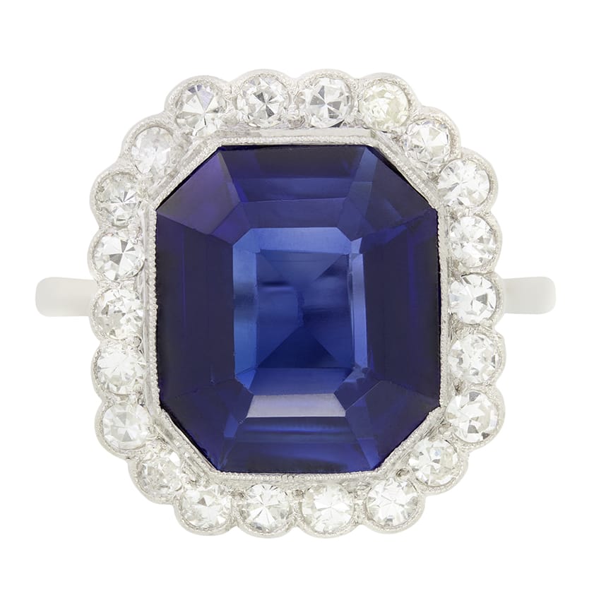 Art Deco 8.00ct Synthetic Sapphire and Diamond Ring, c.1920s