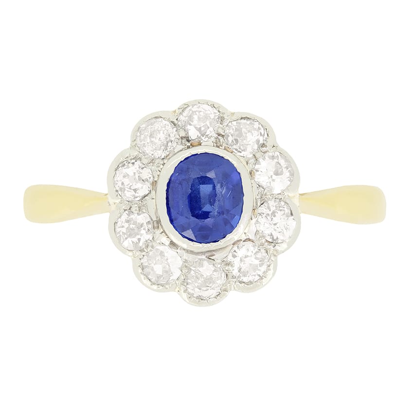 Edwardian 0.50ct Sapphire and Diamond Cluster Ring, c.1910s