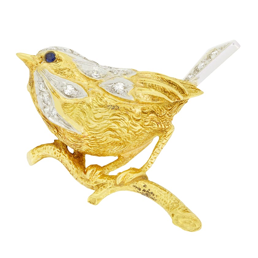 Vintage 0.15ct Diamond Bird Brooch, c.1970s
