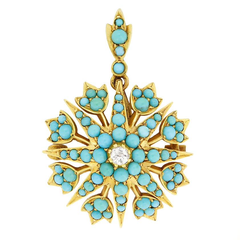 Victorian Diamond and Turquoise Pendant/Brooch, c.1880s
