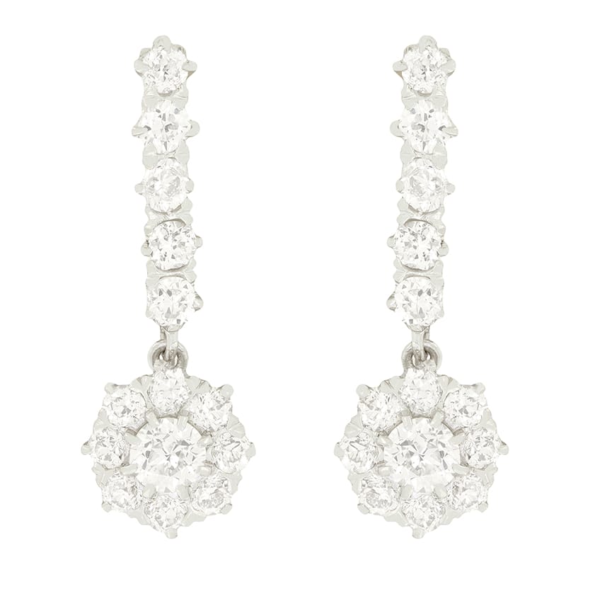 Art Deco 1.70ct Diamond Cluster Earrings, c.1920s