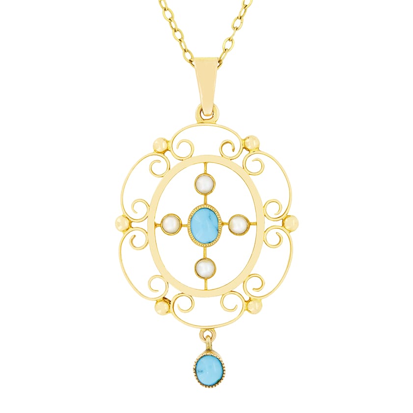 Antique Turquoise and Pearl Pendant, c.1900s