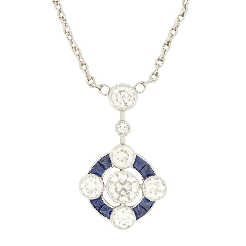 Art Deco 1.50ct Diamond and Sapphire Pendant, c.1920s