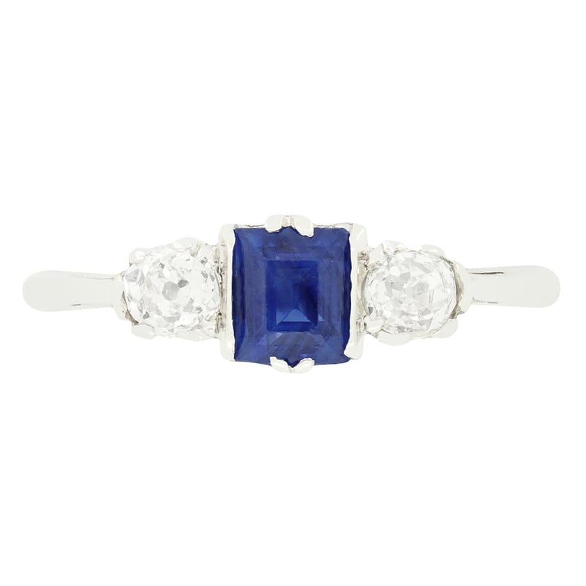 Art Deco 0.50ct Sapphire and Diamond Three Stone Ring, c.1920s