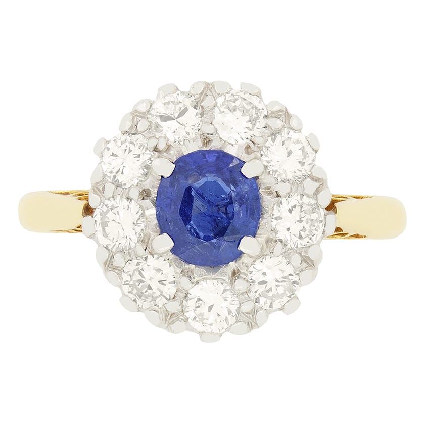 Late Deco 0.60ct Sapphire and Diamond Cluster Ring, c.1940s